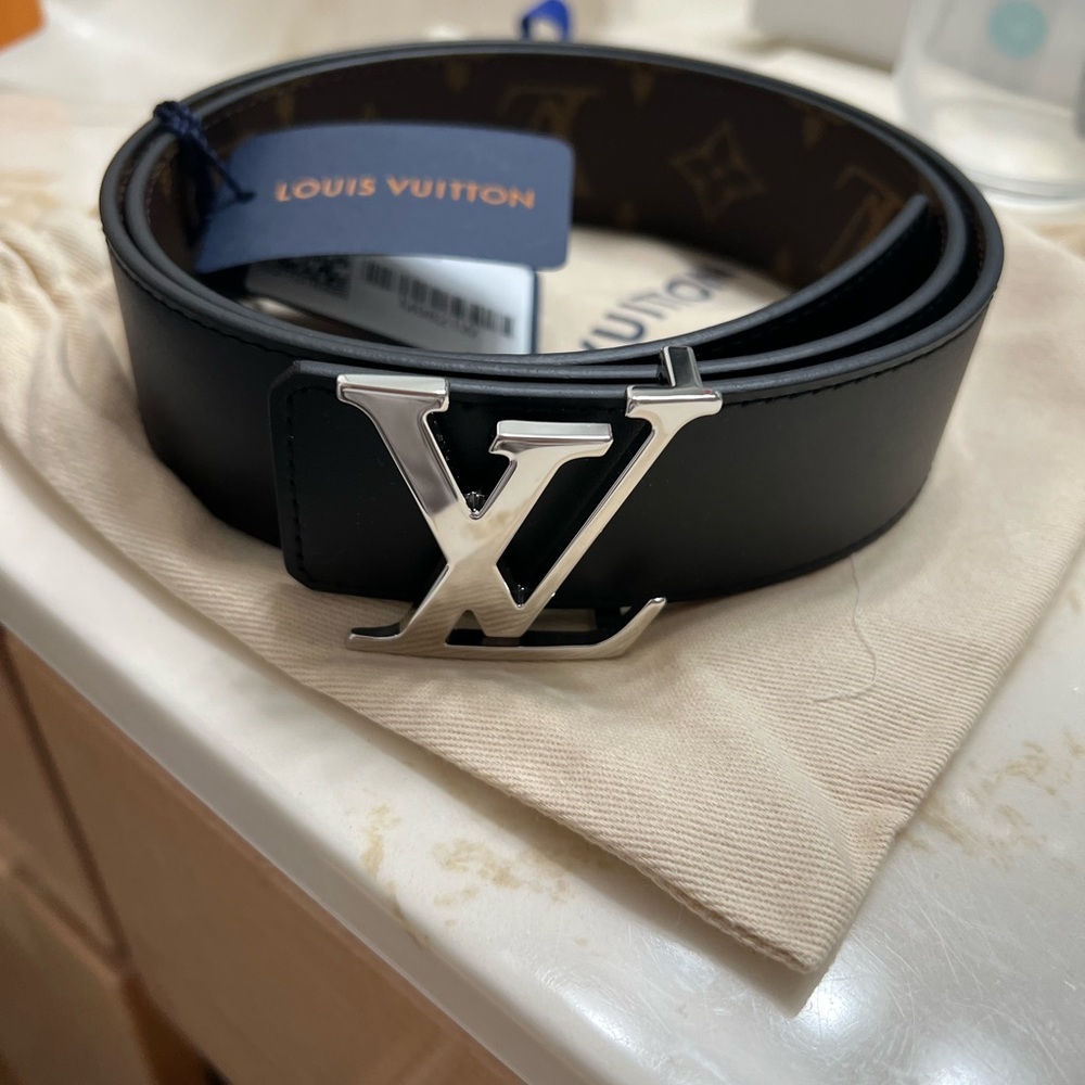 Brand New! Louis Vuitton black /mongram double sided belt silver hardware